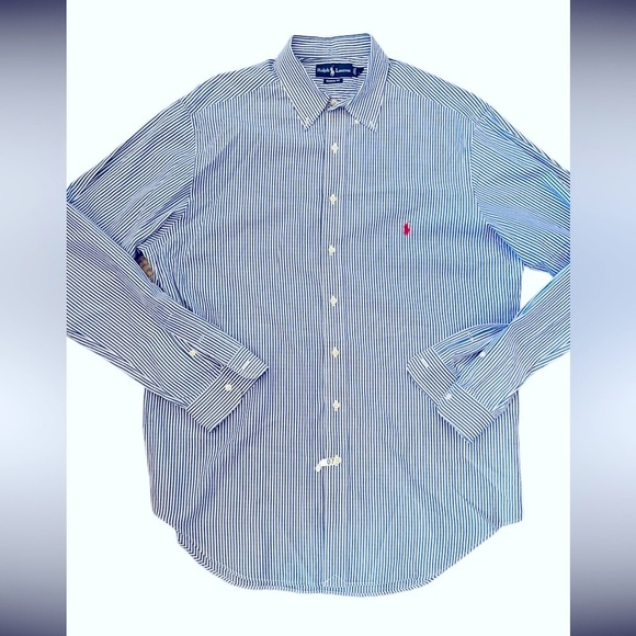 Ralph Lauren Blue White Stripe Button Down Shirt XLT Tall - Picture 1 of 3